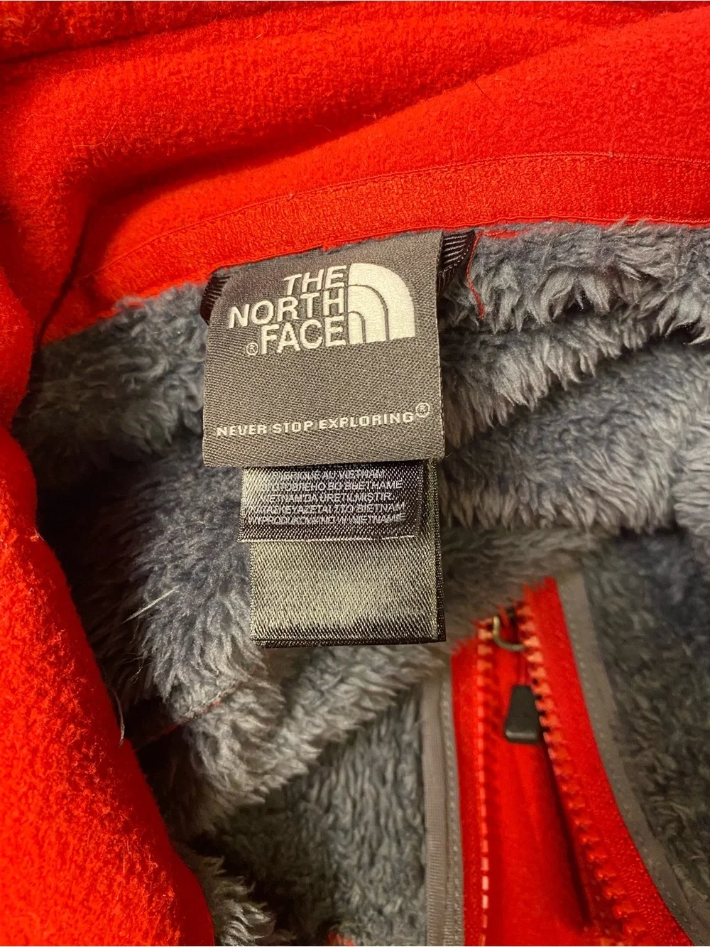 The North Face Red Fleece Jacket with Gray Chest Panel Sz-L